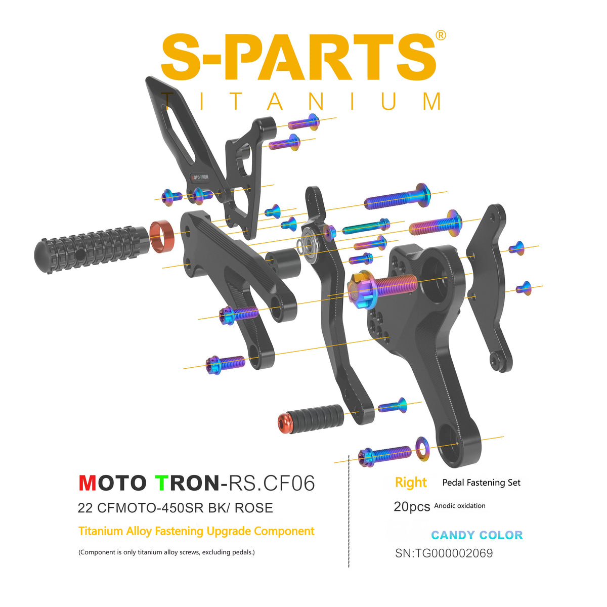 SPARTS TC4 Titanium Bolt Kit for CFMOTO 450SR MOTO TRON Raised Footpegs Upgrade