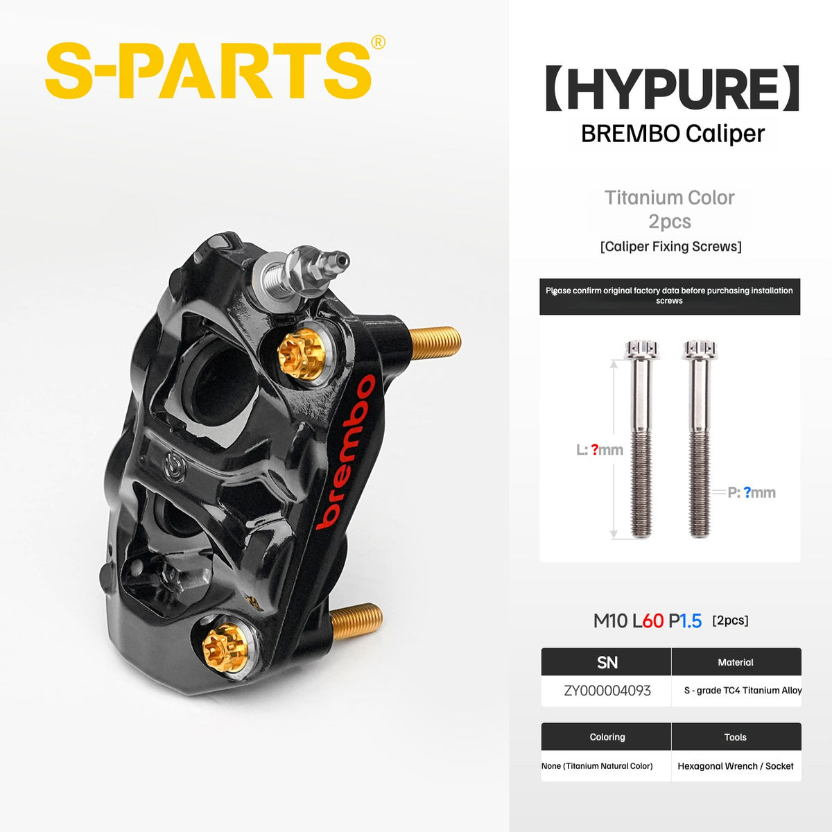 SPARTS Titanium Bolt Kit Compatible with BREMBO HYPURE Caliper - Titanium