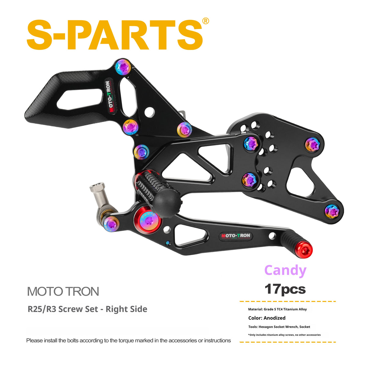 SPARTS MOTO TRON Titanium Bolt Kit for Yamaha R25 / R3 Rearset Risers – Fasteners