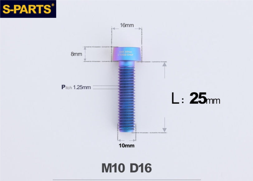 SPARTSTitanium Anti-Theft Fasteners M10×L20-80 D16 P1.25 – Brake Caliper Locking Screw for Motorcycle