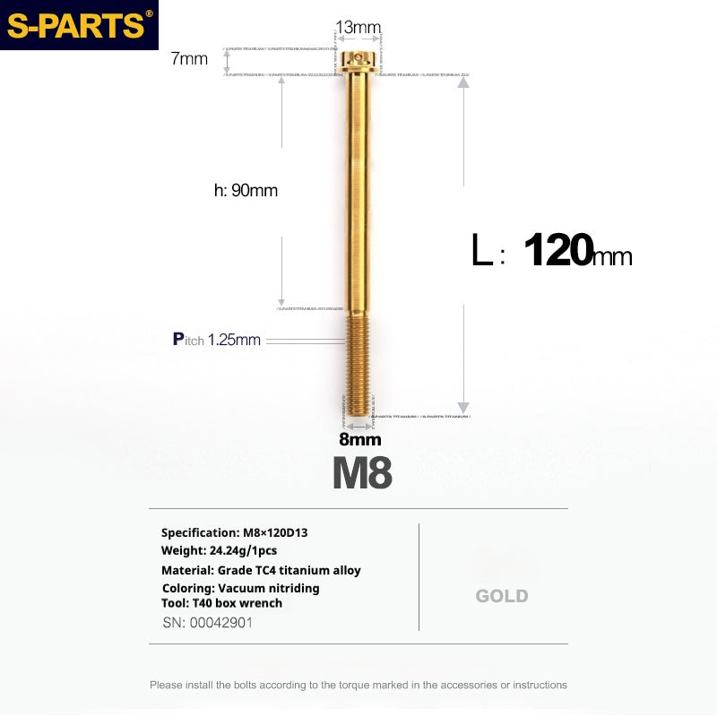 SPARTS A3 Series Golden Titanium Screws M8 L10–120mm for Motorcycle, Bicycle & Car