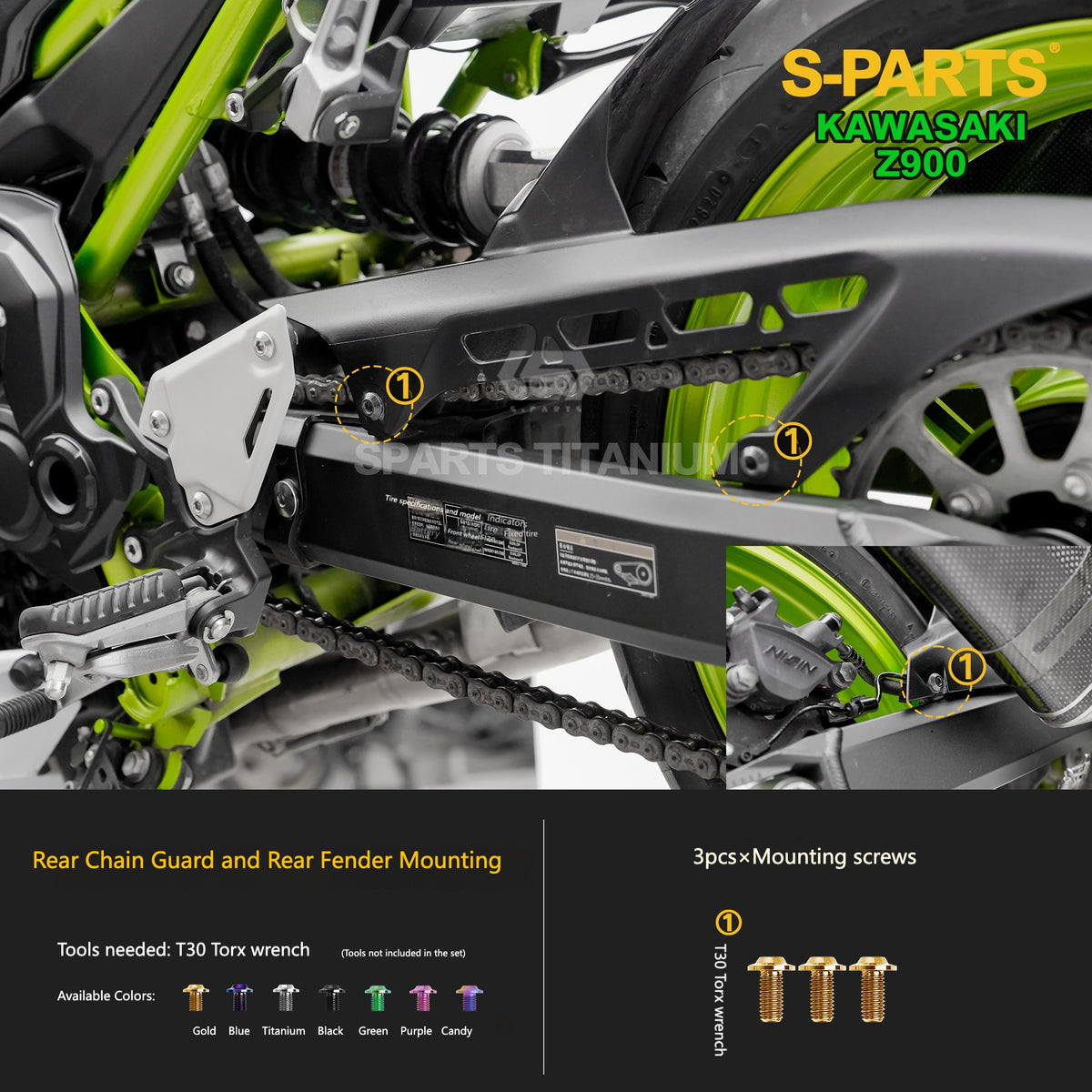 S-PARTS Titanium Fasteners Engine, Exhaust & Drive System Bolt Kit for Kawasaki Z900