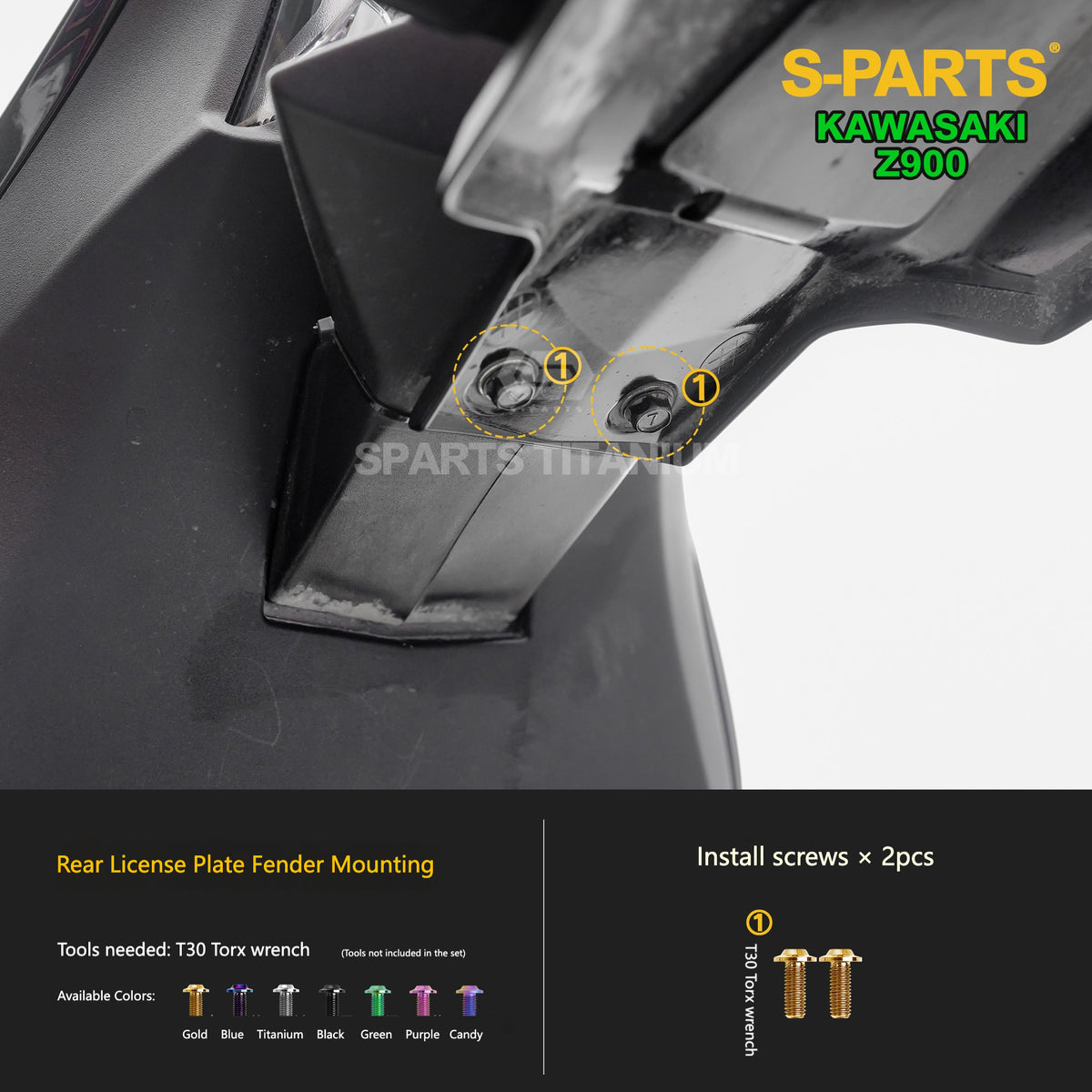 S-PARTS Titanium Fasteners Bodywork, Fairing & Footpeg Bolt Kit for Kawasaki Z900