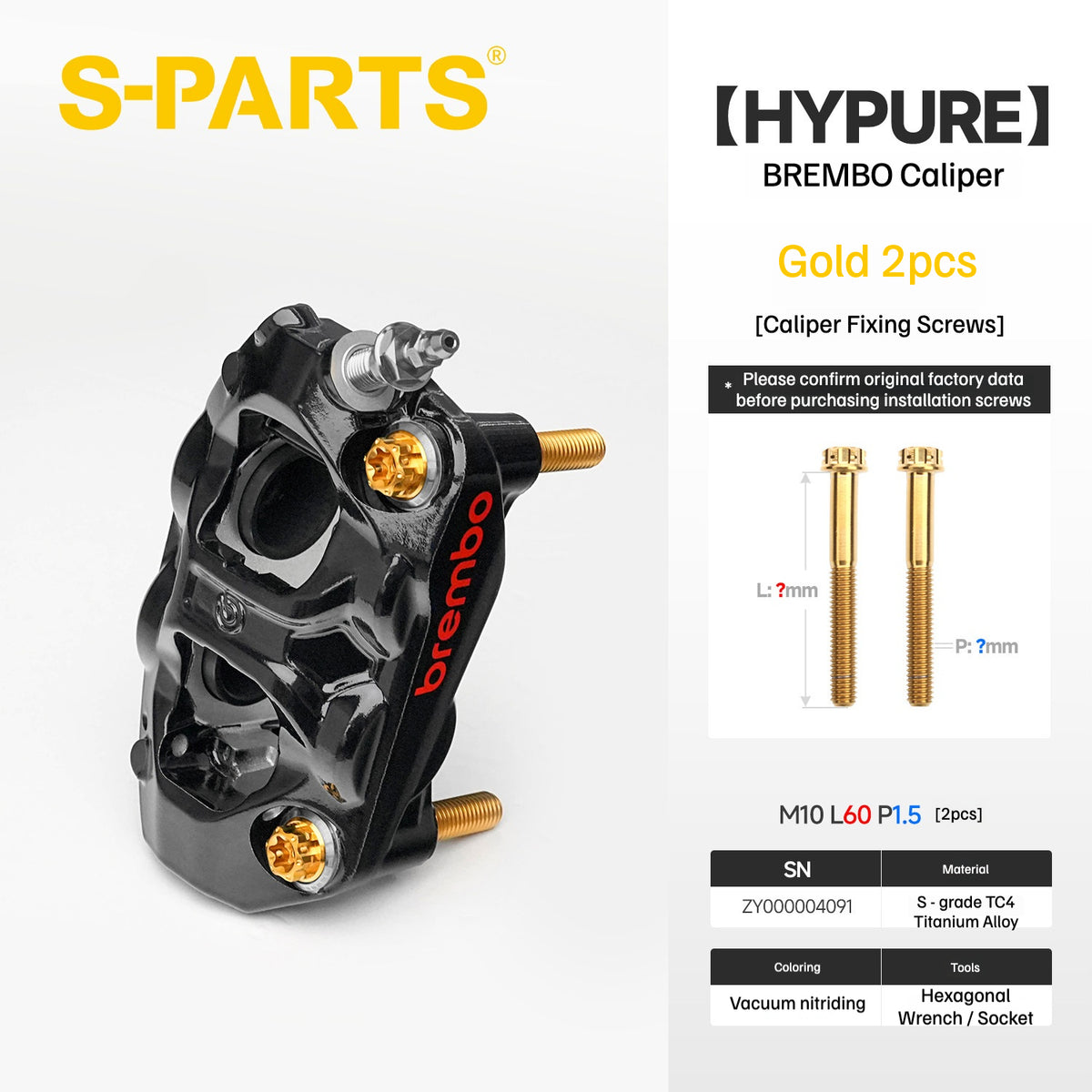 SPARTS Titanium Bolt Kit Compatible with BREMBO HYPURE Brake Caliper(Gold)