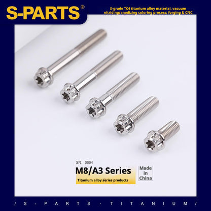 S-PARTS Titanium M8 Bolts A3 Series | Motorcycle Modification Screws for Caliper, Handlebar, Suspension | L10-120mm