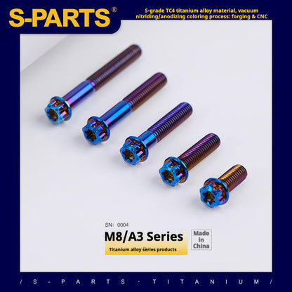 S-PARTS A3 Series M8 Blue Titanium Bolts | Motorcycle and Auto Lightweight Modification Aurora Blue L10-120mm