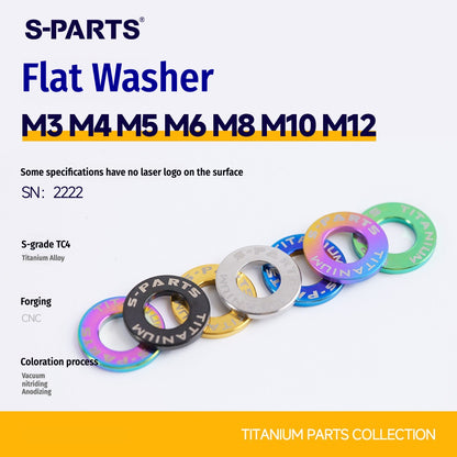S-PARTS M3 / M4 / M5 / M6 / M8 / M10 / M12 TC4 Titanium Flat Washers forMotorcycles & Bicycles