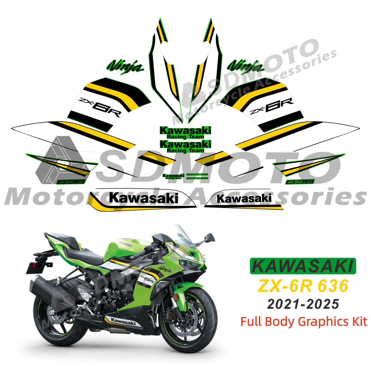Kawasaki ZX-6R 636 2021-2025 Full Body Graphics Decals PVC Waterproof Motorcycle Fairing Stickers