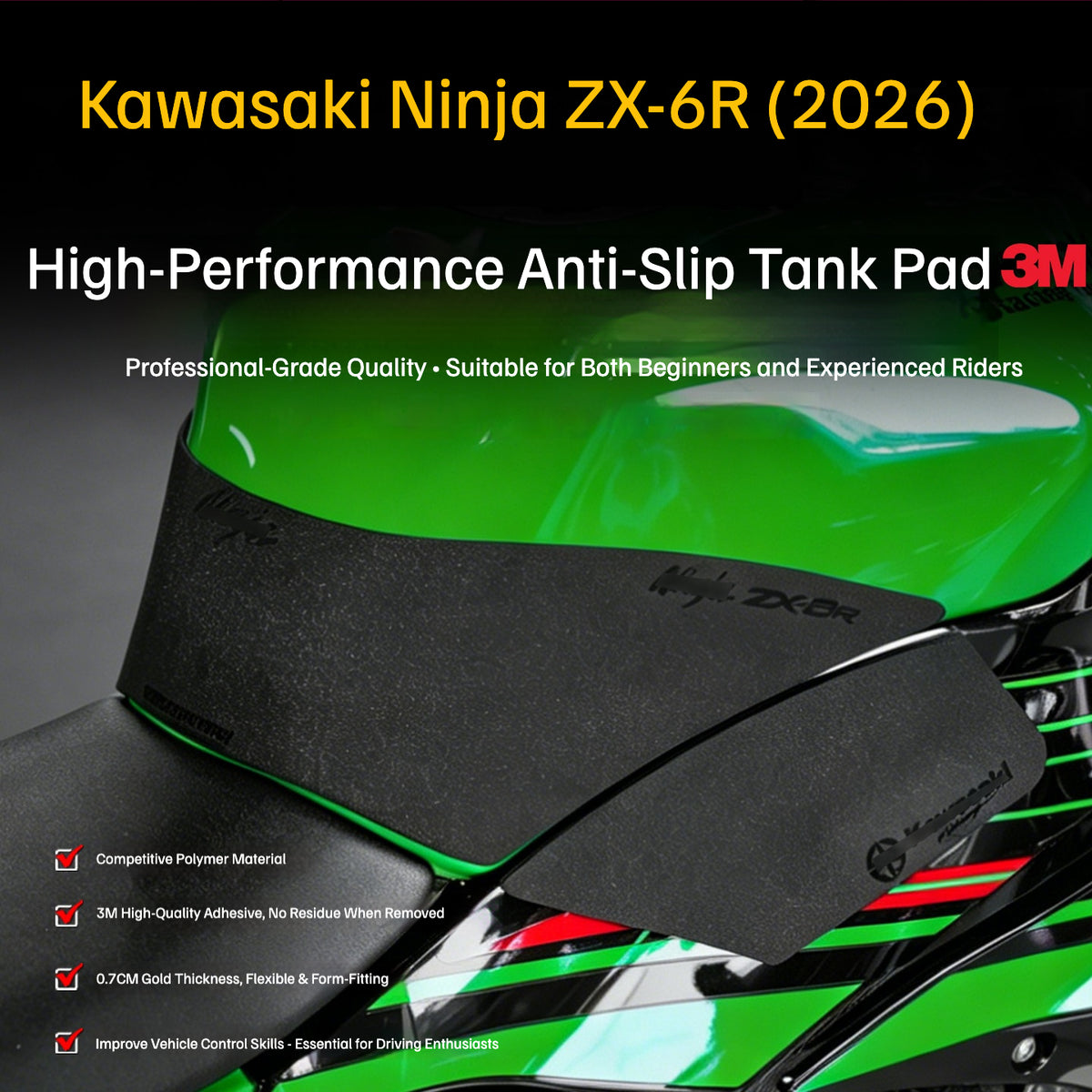 Kawasaki Ninja ZX-6R (2026) High-Performance Tank Grip Pads Professional Anti-Slip Protection Decals Motorcycle Accessories