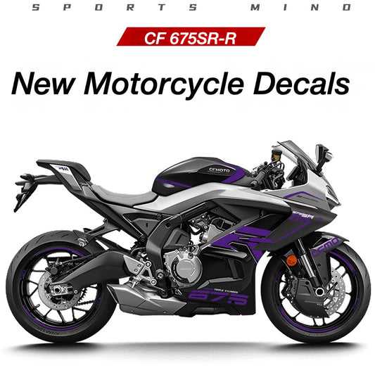 CFMOTO 675SR Violet Graphic Decal Kit Motorcycle Body & Rim Stickers — Black Motorcycle