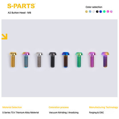 S-PARTS M8 A2 Series TC4 Titanium Bolts – Button Head Fasteners for Bicycle & E-Bike Upgrades