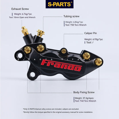 Frando FR6 / F101 Titanium Caliper Bolt Kit | SPARTS TC4 CNC Brake Upgrade Screws