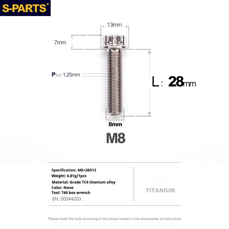 S-PARTS Titanium M8 Bolts A3 Series | Motorcycle Modification Screws for Caliper, Handlebar, Suspension | L10-120mm
