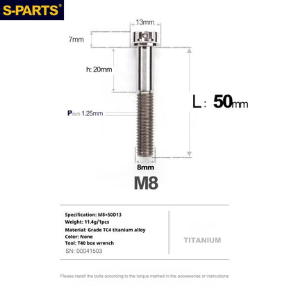 S-PARTS Titanium M8 Bolts A3 Series | Motorcycle Modification Screws for Caliper, Handlebar, Suspension | L10-120mm