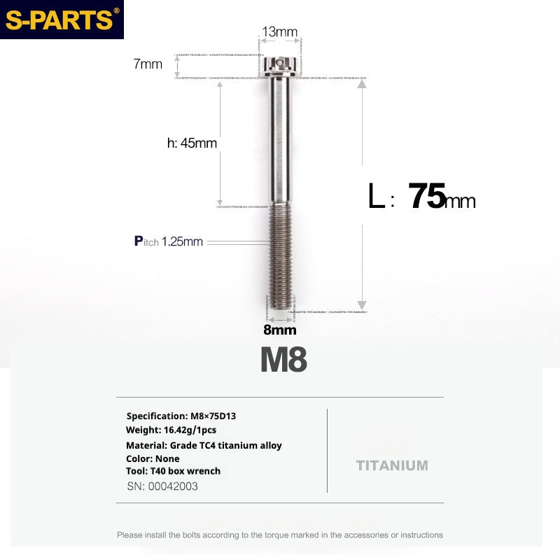 S-PARTS Titanium M8 Bolts A3 Series | Motorcycle Modification Screws for Caliper, Handlebar, Suspension | L10-120mm