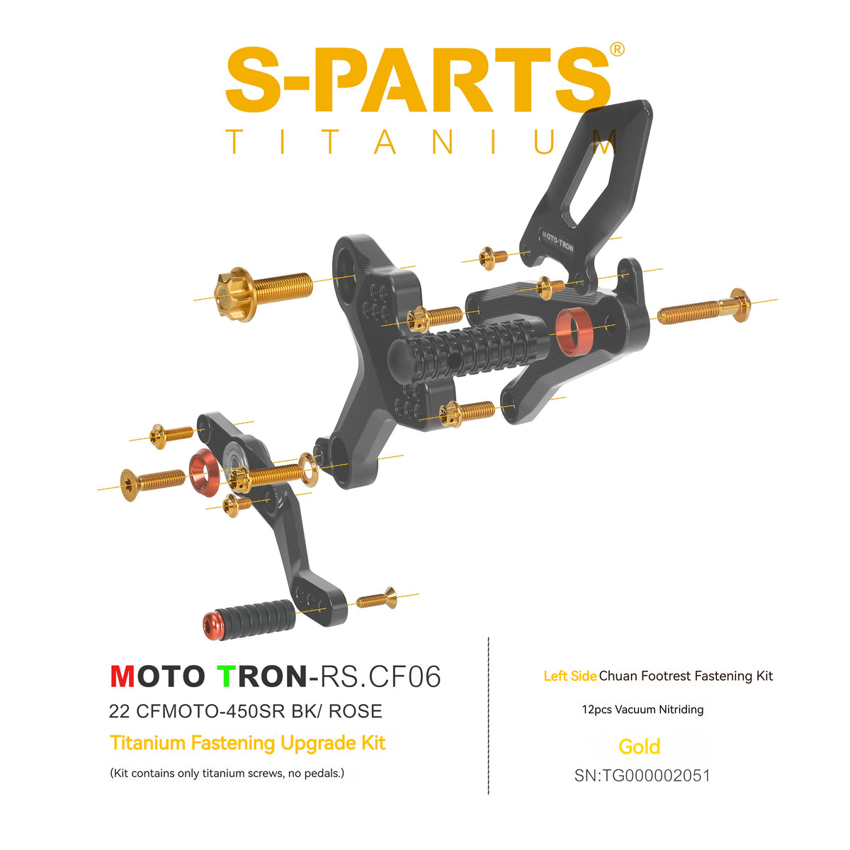 SPARTS TC4 Titanium Bolt Kit for CFMOTO 450SR MOTO TRON Raised Footpegs Upgrade