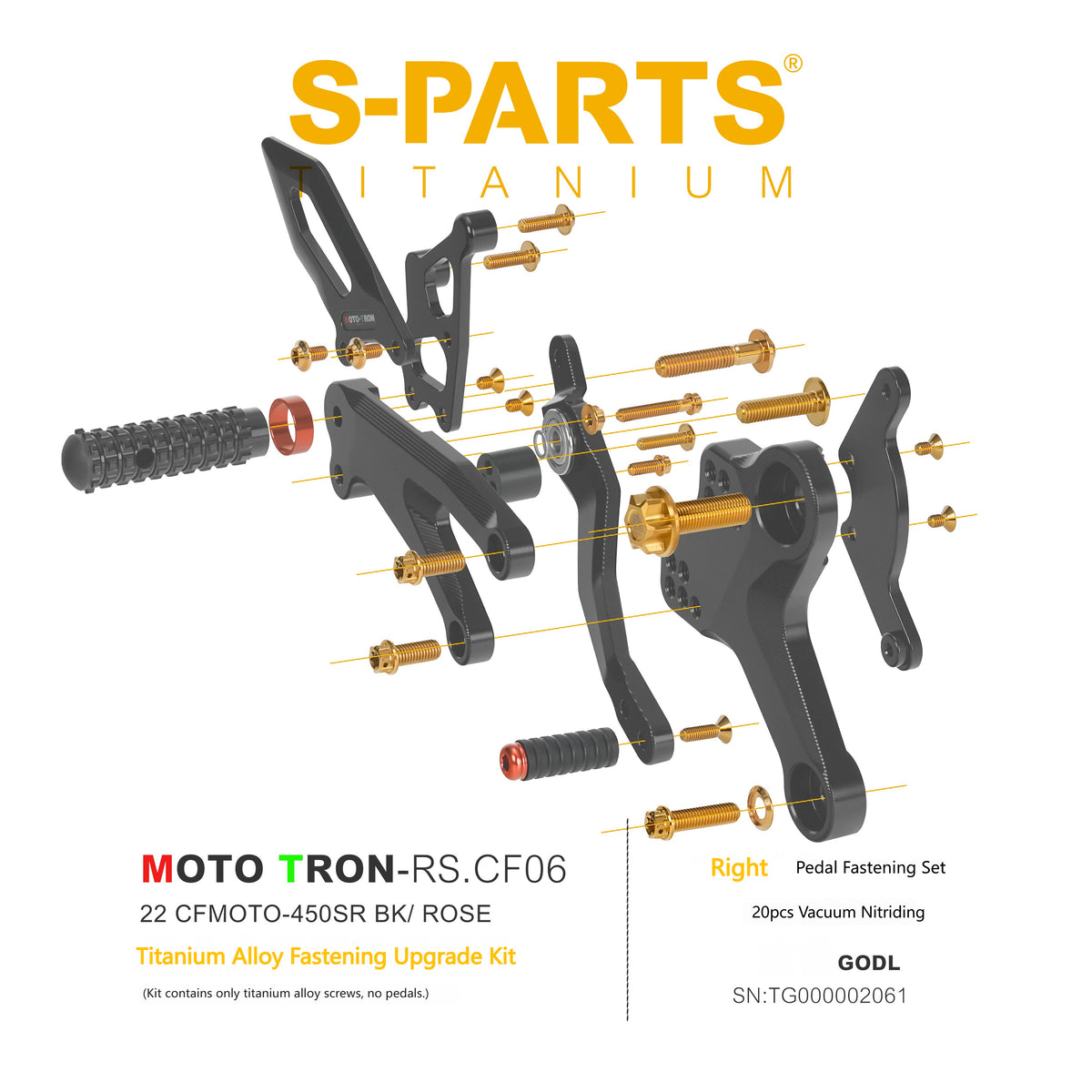 SPARTS TC4 Titanium Bolt Kit for CFMOTO 450SR MOTO TRON Raised Footpegs Upgrade