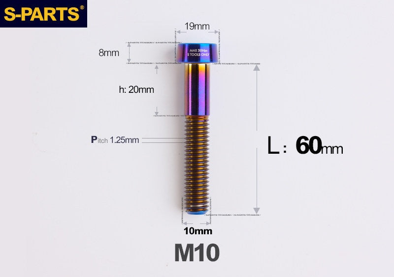 SPARTS Titanium Anti-Theft Fasteners M10×L20-80 D19 P1.25  – Brake Caliper Locking Screw for Motorcycle