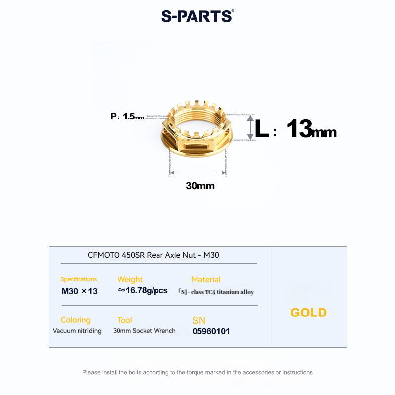 SPARTS Titanium Front & Rear Axle Nuts for CFMOTO 450SR – Motorcycle Upgrade