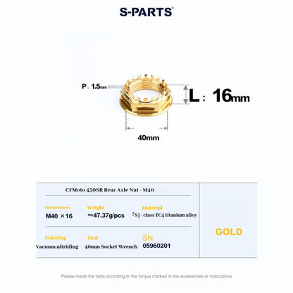 SPARTS Titanium Front & Rear Axle Nuts for CFMOTO 450SR – Motorcycle Upgrade