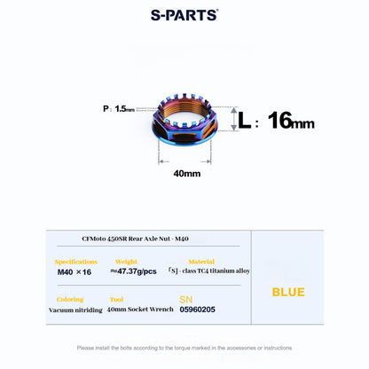 SPARTS Titanium Front & Rear Axle Nuts for CFMOTO 450SR – Motorcycle Upgrade
