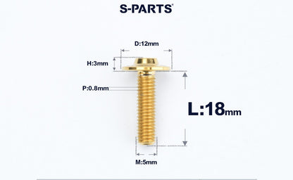 SPARTS A3 Series Titanium Bolt – Button Head M5× L10-55  D12 –  S-Grade TC4 Motorcycle Titanium Bolt Upgrade