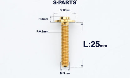 SPARTS A3 Series Titanium Bolt – Button Head M5× L10-55  D12 –  S-Grade TC4 Motorcycle Titanium Bolt Upgrade