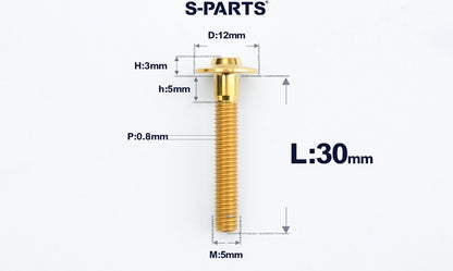 SPARTS A3 Series Titanium Bolt – Button Head M5× L10-55  D12 –  S-Grade TC4 Motorcycle Titanium Bolt Upgrade