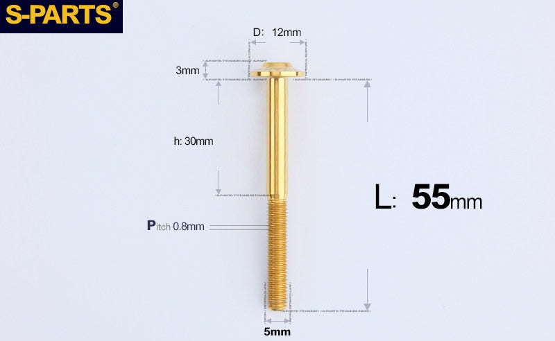 SPARTS A3 Series Titanium Bolt – Button Head M5× L10-55  D12 –  S-Grade TC4 Motorcycle Titanium Bolt Upgrade