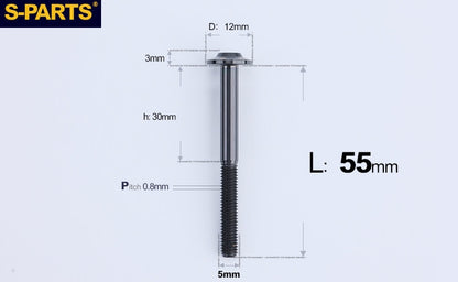 SPARTS A3 Series Titanium Bolt – Button Head M5× L10-55  D12 –  S-Grade TC4 Motorcycle Titanium Bolt Upgrade
