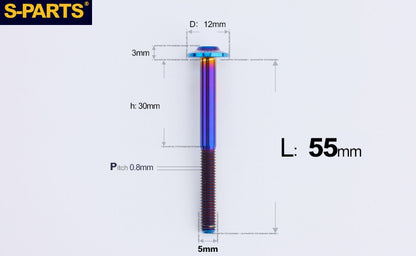 SPARTS A3 Series Titanium Bolt – Button Head M5× L10-55  D12 –  S-Grade TC4 Motorcycle Titanium Bolt Upgrade