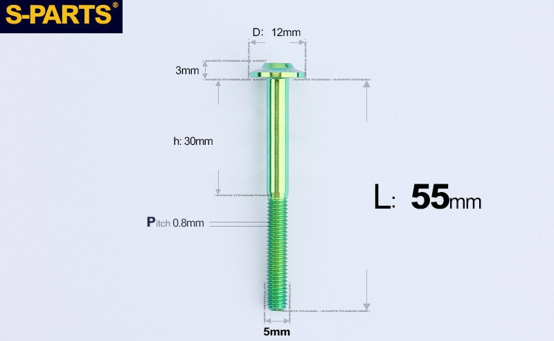 SPARTS A3 Series Titanium Bolt – Button Head M5× L10-55  D12 –  S-Grade TC4 Motorcycle Titanium Bolt Upgrade