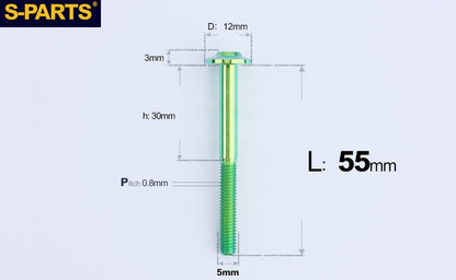 SPARTS A3 Series Titanium Bolt – Button Head M5× L10-55  D12 –  S-Grade TC4 Motorcycle Titanium Bolt Upgrade