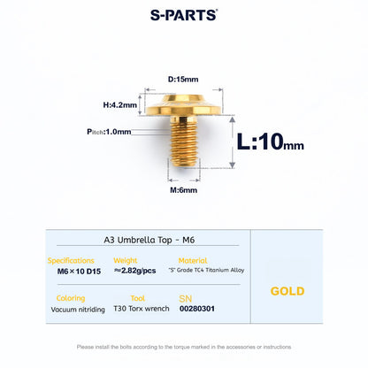 SPARTS A3 Series M6 Titanium Button Head Bolt D15 Grade TC4 | Motorcycle &Bike Upgrade Screw