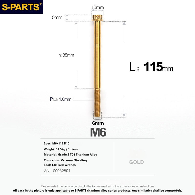 S-PARTS STAN M6 A3 Series TC4 Titanium Bolts – Standard Head Fasteners for Motorcycle & E-Motorcycle Upgrades