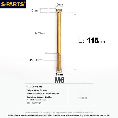 S-PARTS STAN M6 A3 Series TC4 Titanium Bolts – Standard Head Fasteners for Motorcycle & E-Motorcycle Upgrades