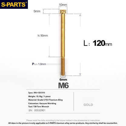 S-PARTS STAN M6 A3 Series TC4 Titanium Bolts – Standard Head Fasteners for Motorcycle & E-Motorcycle Upgrades