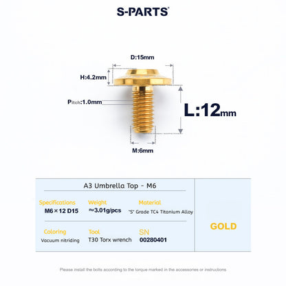 SPARTS A3 Series M6 Titanium Button Head Bolt D15 Grade TC4 | Motorcycle &Bike Upgrade Screw