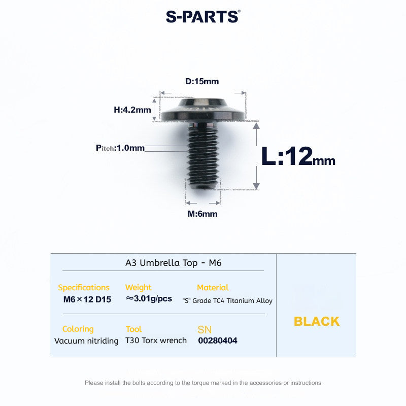SPARTS A3 Series M6 Titanium Button Head Bolt D15 Grade TC4 | Motorcycle &Bike Upgrade Screw