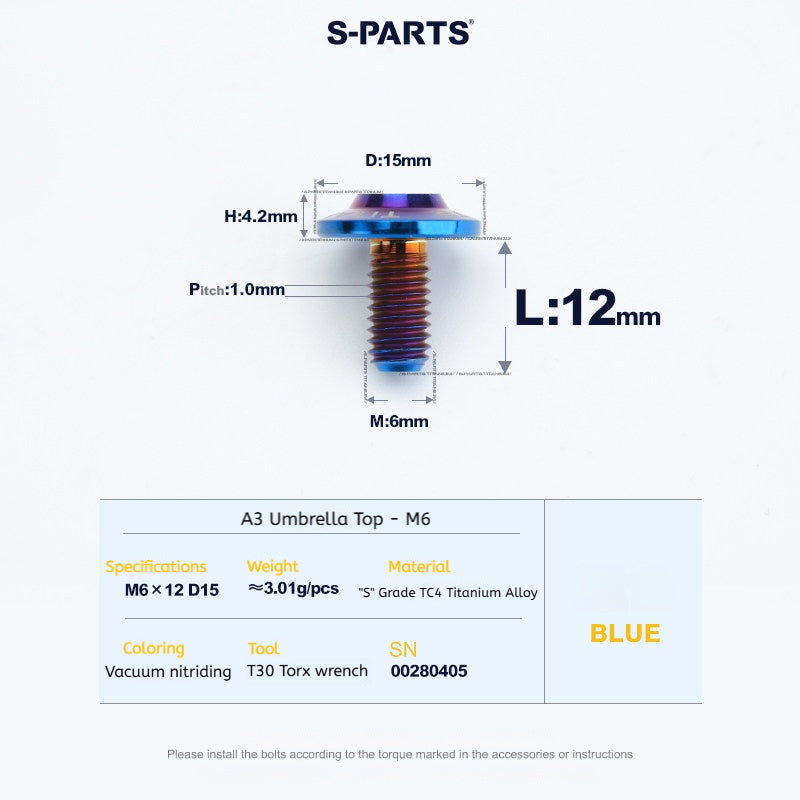 SPARTS A3 Series M6 Titanium Button Head Bolt D15 Grade TC4 | Motorcycle &Bike Upgrade Screw