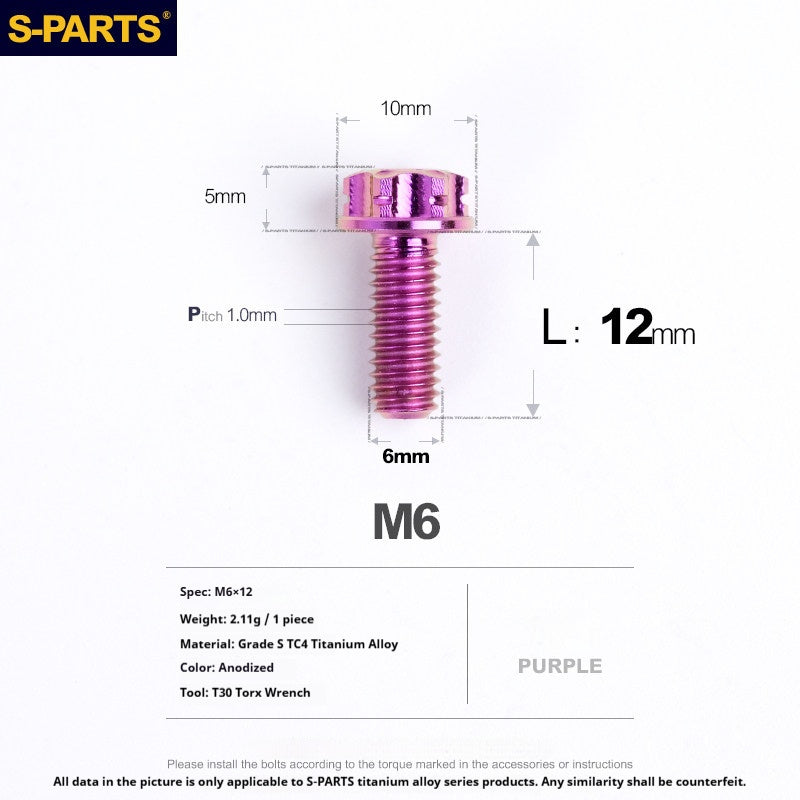 S-PARTS STAN M6 A3 Series TC4 Titanium Bolts – Standard Head Fasteners for Motorcycle & E-Motorcycle Upgrades