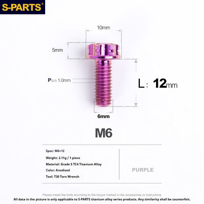 S-PARTS STAN M6 A3 Series TC4 Titanium Bolts – Standard Head Fasteners for Motorcycle & E-Motorcycle Upgrades