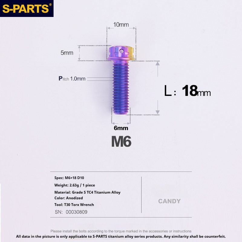 S-PARTS STAN M6 A3 Series TC4 Titanium Bolts – Standard Head Fasteners for Motorcycle & E-Motorcycle Upgrades