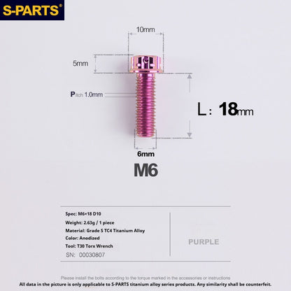 S-PARTS STAN M6 A3 Series TC4 Titanium Bolts – Standard Head Fasteners for Motorcycle & E-Motorcycle Upgrades