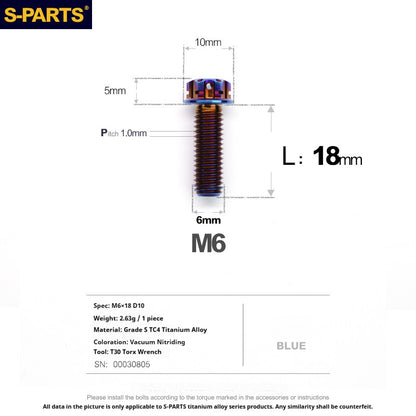 S-PARTS STAN M6 A3 Series TC4 Titanium Bolts – Standard Head Fasteners for Motorcycle & E-Motorcycle Upgrades