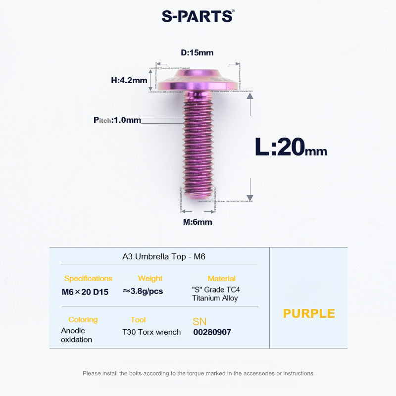 SPARTS A3 Series M6 Titanium Button Head Bolt D15 Grade TC4 | Motorcycle &Bike Upgrade Screw