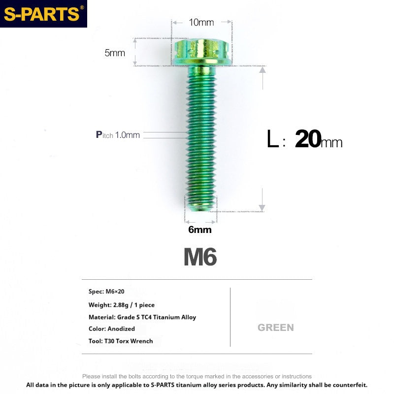 S-PARTS STAN M6 A3 Series TC4 Titanium Bolts – Standard Head Fasteners for Motorcycle & E-Motorcycle Upgrades