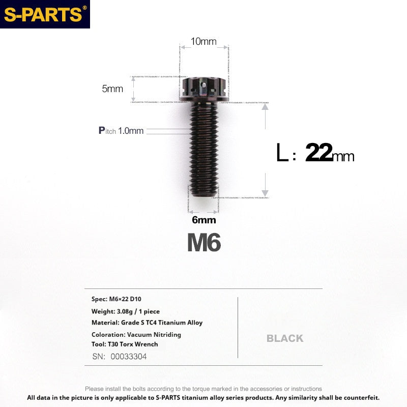 S-PARTS STAN M6 A3 Series TC4 Titanium Bolts – Standard Head Fasteners for Motorcycle & E-Motorcycle Upgrades
