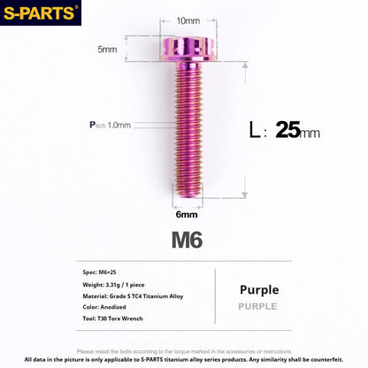 S-PARTS STAN M6 A3 Series TC4 Titanium Bolts – Standard Head Fasteners for Motorcycle & E-Motorcycle Upgrades