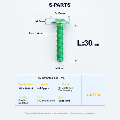 SPARTS A3 Series M6 Titanium Button Head Bolt D15 Grade TC4 | Motorcycle &Bike Upgrade Screw